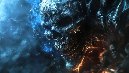 Infernal cosmic skullscape in high-contrast digital painting.