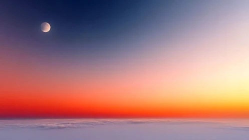 Moonlit ember horizon over dreaming cloud seas at dawn.