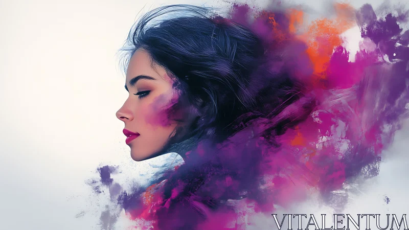Soft profile of a woman dissolving into vivid clouds of color