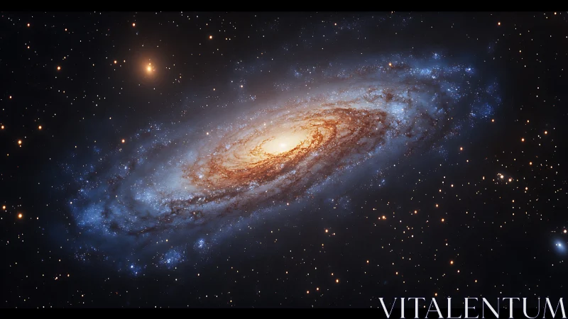 Spiraling starry galaxy wrapped in soft golden starlight.