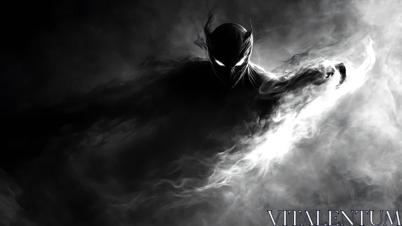 Dark shadow creature emerging from swirling white smoke.