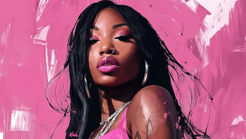 Velvet-pink diva crowned in gloss and electric confidence.