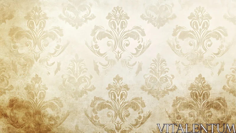 Vintage damask wallpaper pattern in warm beige and gold tones.