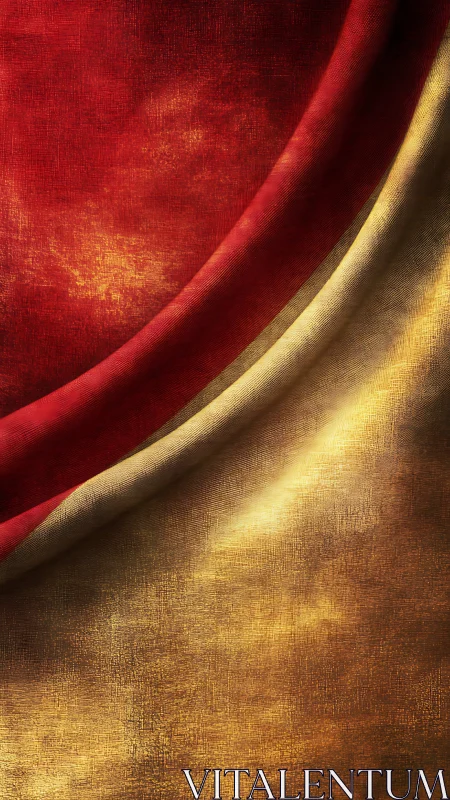 Rich red and gold fabric folds create a regal textured backdrop