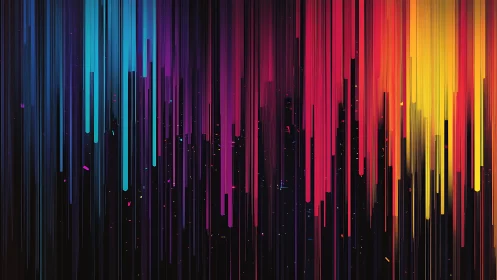 Vertical neon light trails form saturated gradient cascade