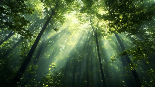 Sunlit Forest Canopy with Dramatic Light Rays