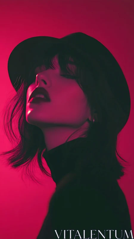 Moody portrait in deep pink light and soft shadowed grace.