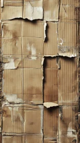 Weathered corrugated cardboard surface with torn vertical seams.