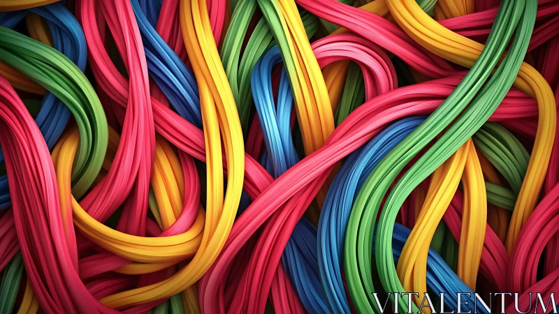 Colorful tangled ribbons weaving a playful visual maze.