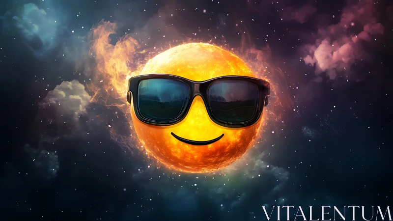 Cool cosmic sun with sunglasses and a playful smile.