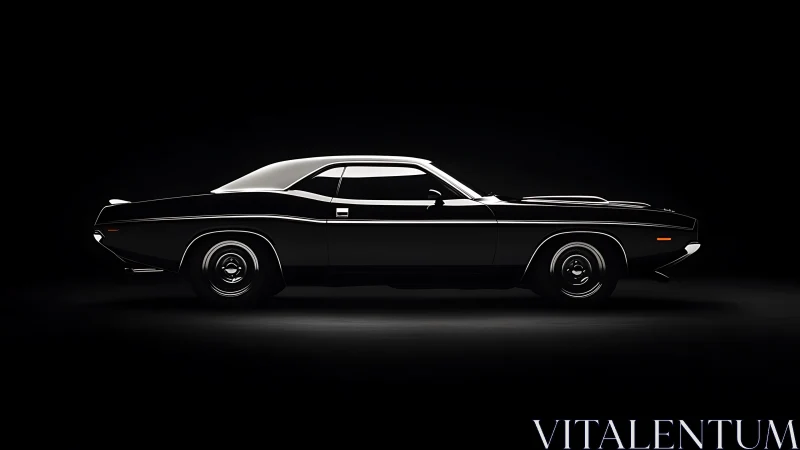 Iconic black muscle car in dramatic studio side profile.