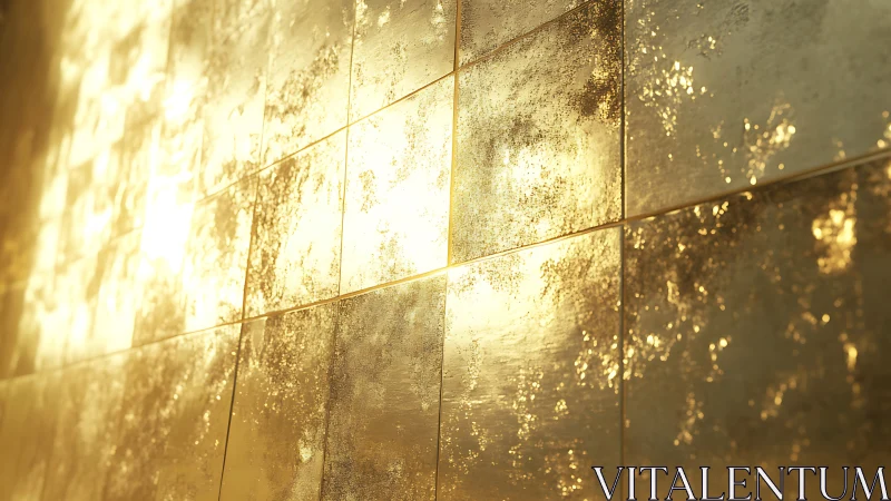 Golden textured wall tiles glow in radiant afternoon light.