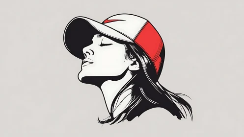 Minimalist illustration of woman in cap with serene expression.