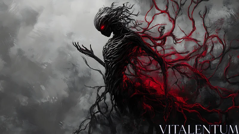 Shadow wraith formed from red tendrils stalks stormed void