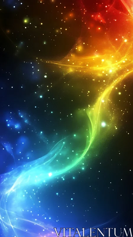 Spectral nebula ribbon with multicolor particle field glow