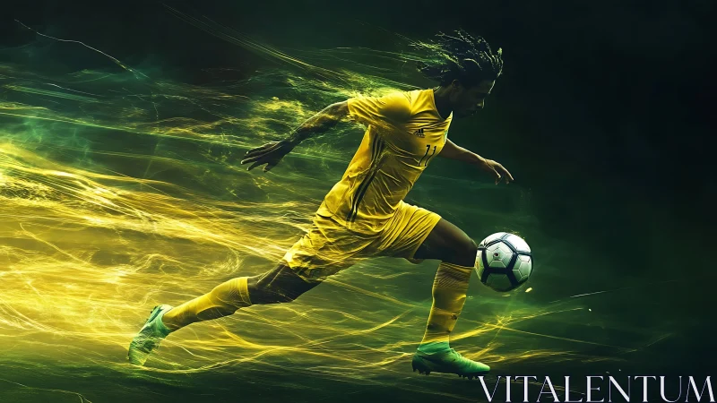 Explosive soccer sprint in neon yellow motion trails.