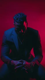 Low-key portrait with magenta rim light and cyan fill drama.