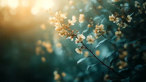 Sunlit White Flowers with Soft Blue-Green Foliage.