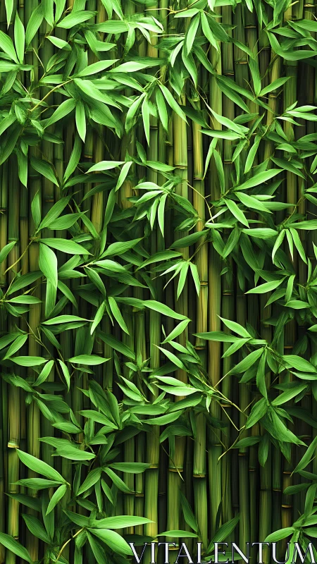 Lush bamboo stalks and leaves in dense vertical pattern.