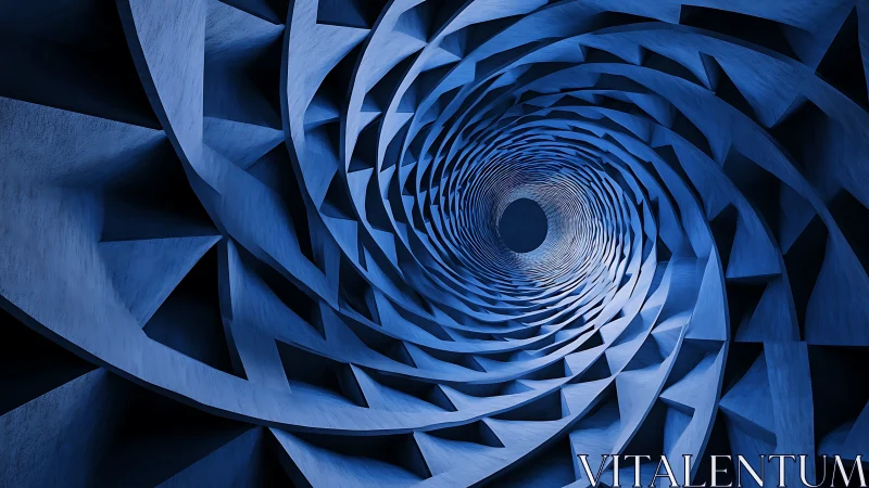 Helical tessellated tunnel with blue architectural vortex geometry.