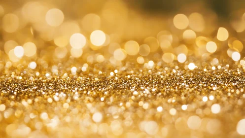 Gold glitter surface with defocused circular light bokeh.