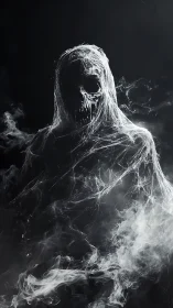 Wraith cloaked in tattered smoke emerges from darkness