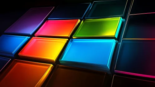 Luminous gradient tiles form vibrant geometric light grid.