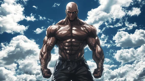 Skyborne titan flexes beneath storm-bright marching clouds.