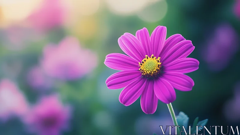 Magenta Daisy with Yellow Stamens in Shallow Depth Field