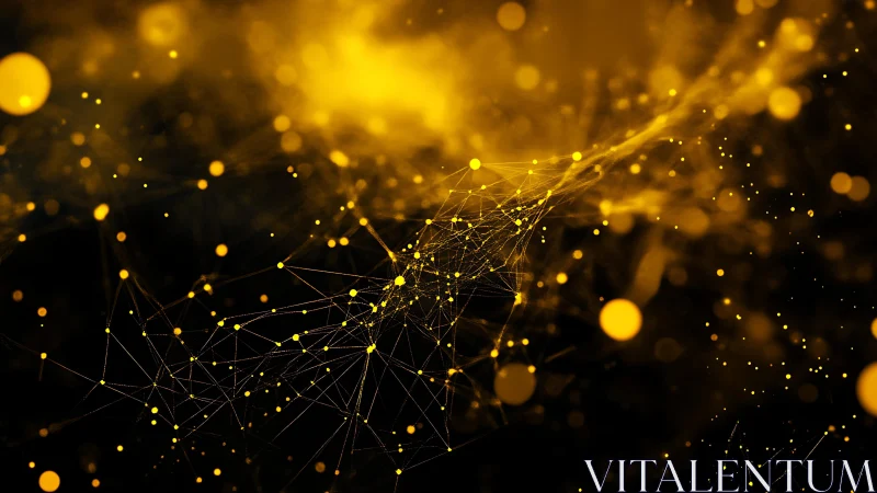 Abstract golden network with glowing nodes and dynamic connections.