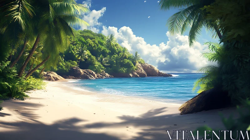 Tropical Paradise Beach with Palms and Turquoise Waters.