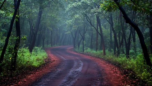 Forest Path With Atmospheric Perspective And Radial Symmetry.