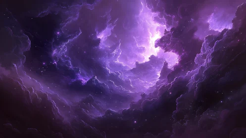 Ionized violet nebula cloudscape with stellar core illumination