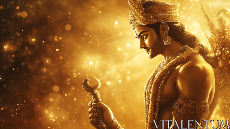 Golden mythic warrior profile in radiant digital painting.