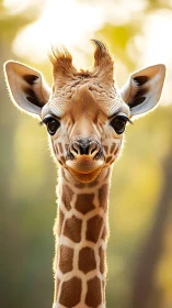 Bright eyed baby giraffe greeting the golden morning.