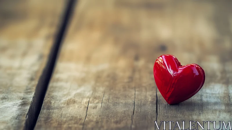 Red Heart on Weathered Wood Surface.