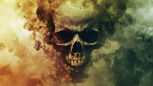 Human skull structure emerges within dense swirling smoke