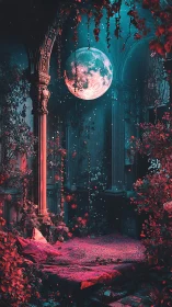 Interior scene displays moonlit ruins with overgrown bedding