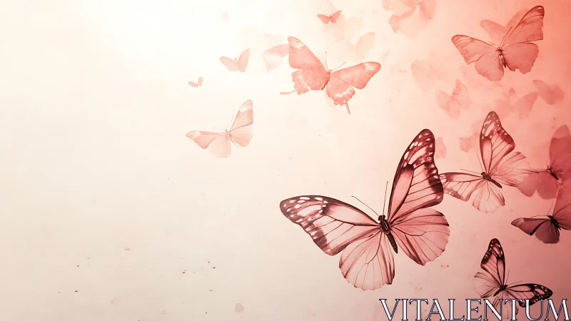 Soft Pink Butterflies in Flight on Minimal Pastel Background.