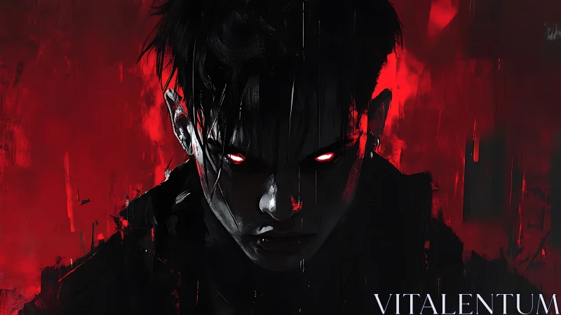 Midnight gaze of a shadowed antihero in burning red light.