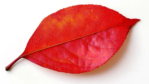 Detailed red autumn leaf on clean white background.
