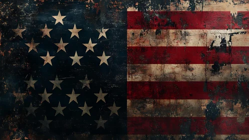Weathered American flag texture with distressed grunge patina.