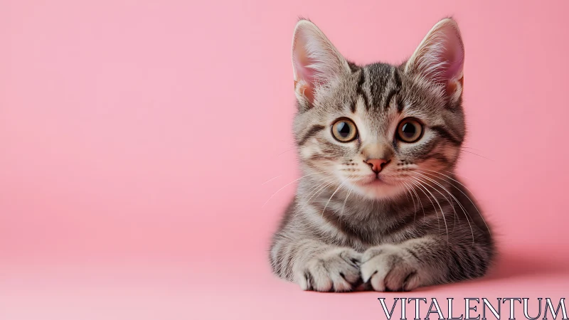 Tabby Kitten Portrait on Pink Background.