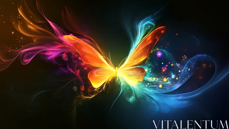 Butterfly silhouette forms from vibrant multicolored light
