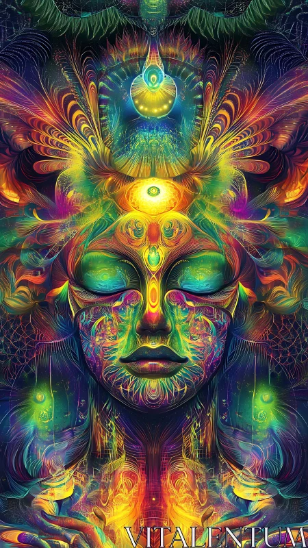 Radiant cosmic meditation in swirling neon dreamlight.