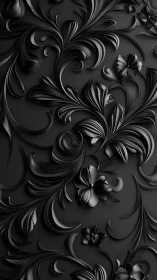 Monochrome floral relief pattern sculpts flowing black petals