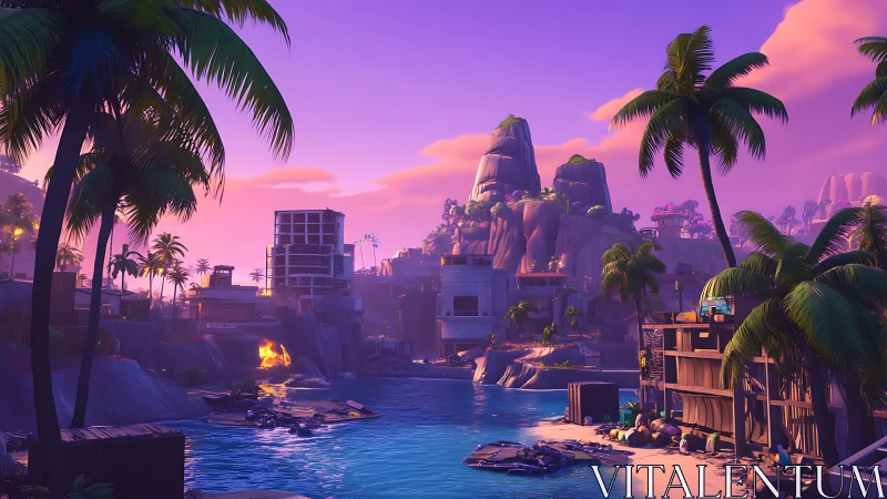 Neon-Soaked Harbor Where Digital Dreams Meet Tropical Shores.