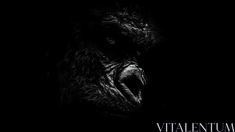 Low-key photorealistic gorilla portrait with chiaroscuro focus.