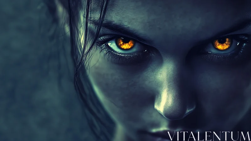 Predatory stare with molten amber eyes in teal shadow