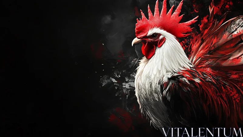 Rooster Portrait: Dramatic Red and White Digital Rendering